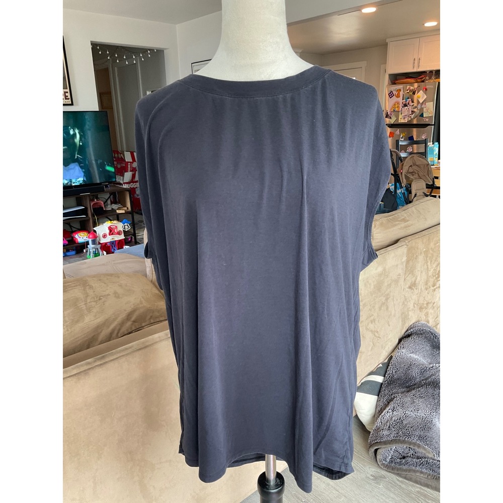 Athleta Women Soft Black Ruched Shoulder‎ Sleeveless Relaxed Fit Top XL